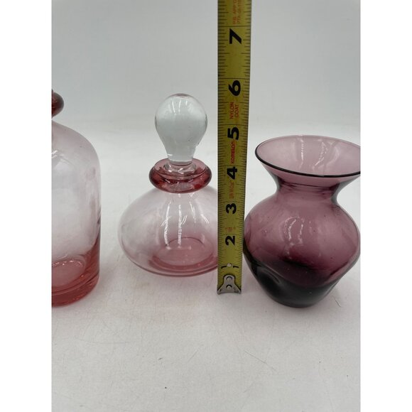 Vintage Pink Glass Decanter Set Stoppers & Vase Art Glass - Picture 14 of 14
